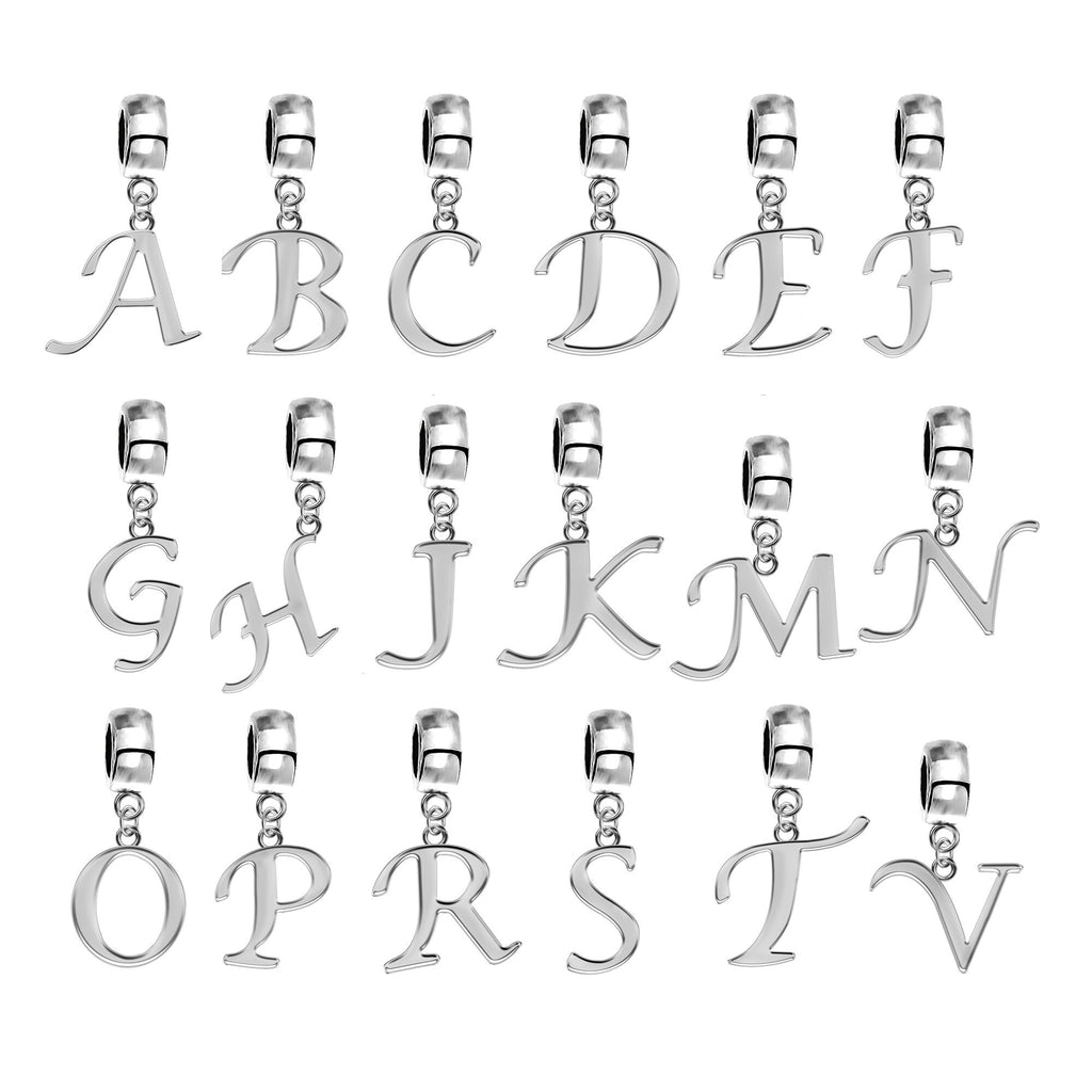Silver Initial Letter,  Alphabet Charms - Initial Charms fits all European and Italian Charm Bracelets and Other Styles of Bracelets.