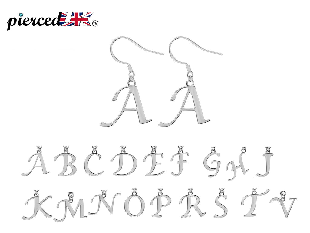 Initial Earrings, Letter Earrings - Silver Dangle & Drop Alphabet A-Z with Hook Ear Wire which is Easy to Wear for all Occasions
