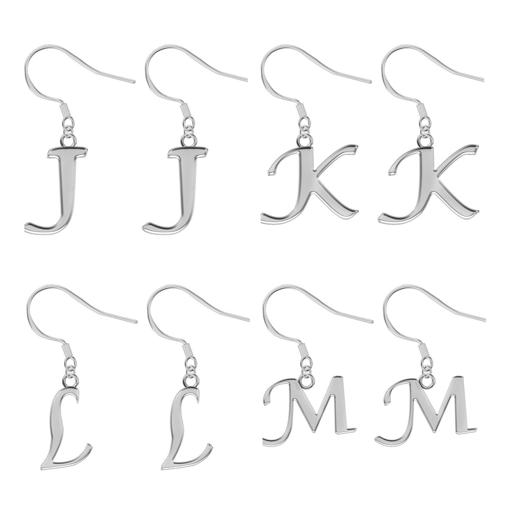 Initial Earrings, Letter Earrings - Silver Dangle & Drop Alphabet A-Z with Hook Ear Wire which is Easy to Wear for all Occasions
