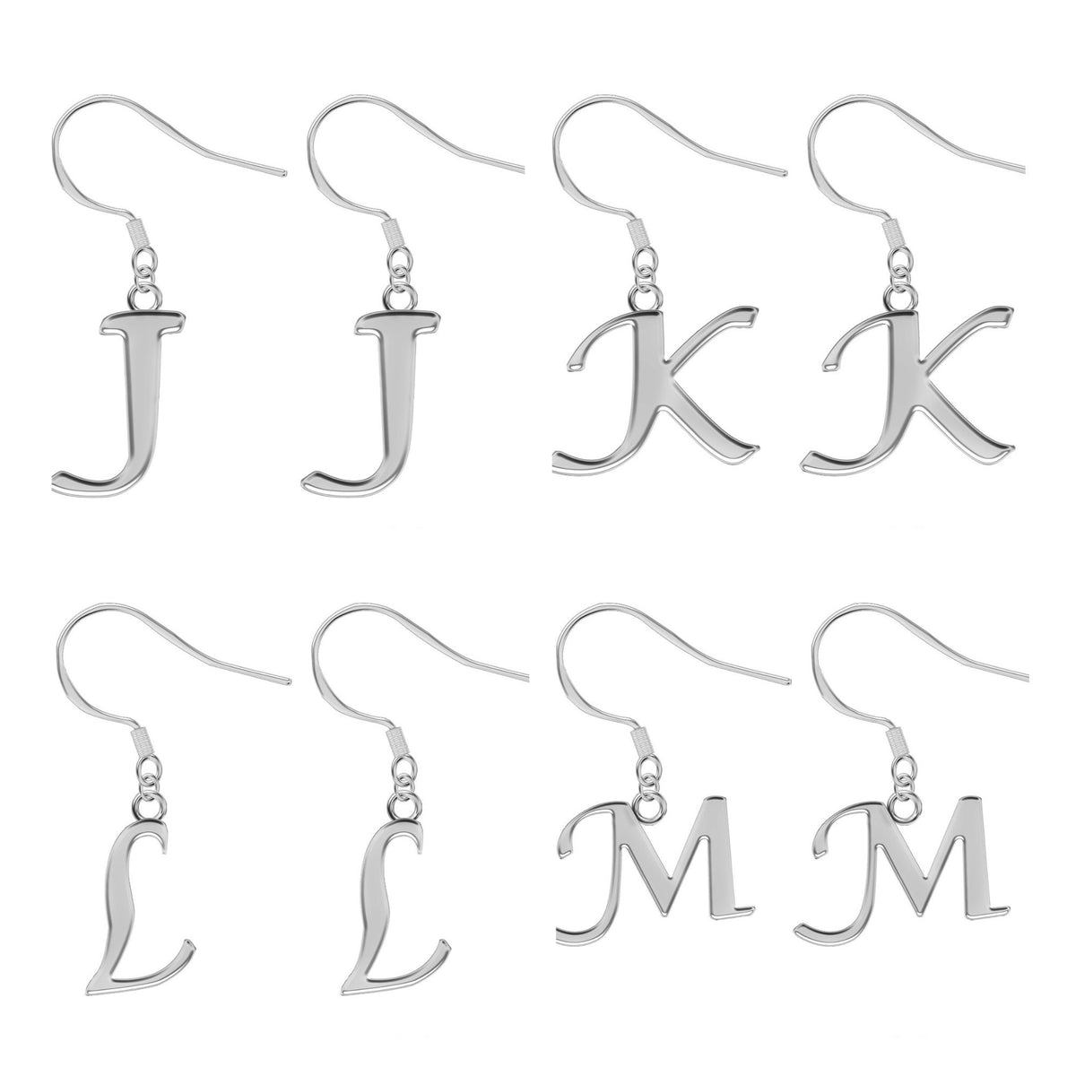 Initial Earrings, Letter Earrings - Silver Dangle & Drop Alphabet A-Z with Hook Ear Wire which is Easy to Wear for all Occasions