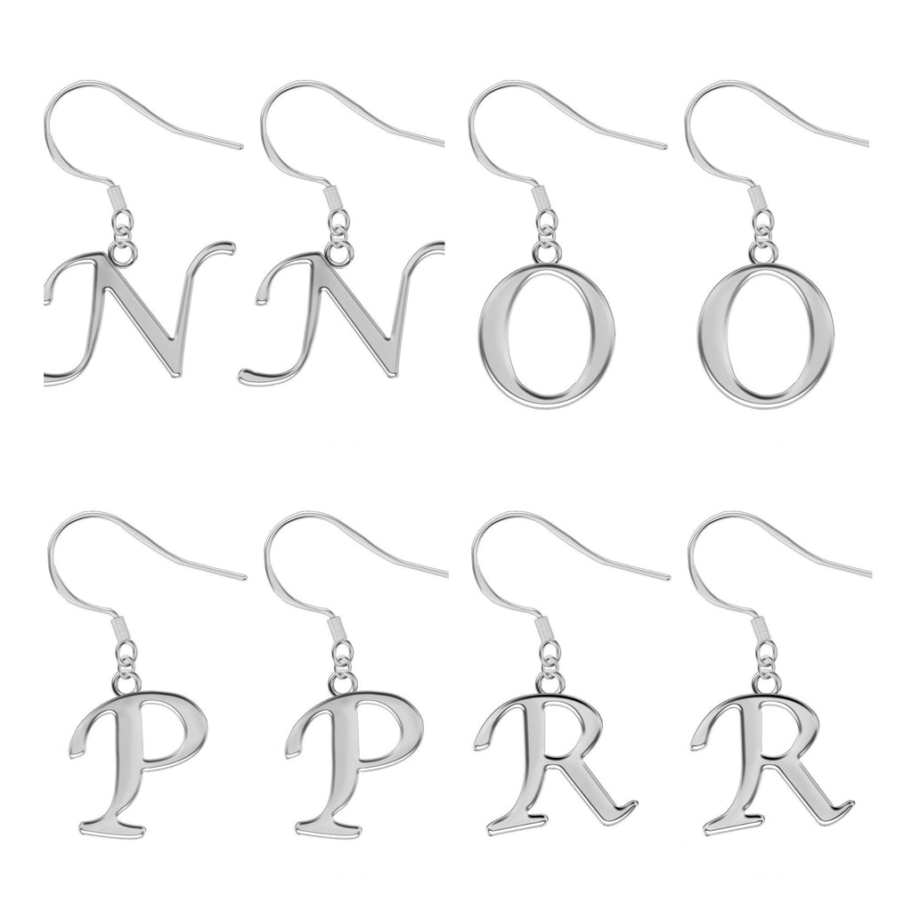 Initial Earrings, Letter Earrings - Silver Dangle & Drop Alphabet A-Z with Hook Ear Wire which is Easy to Wear for all Occasions