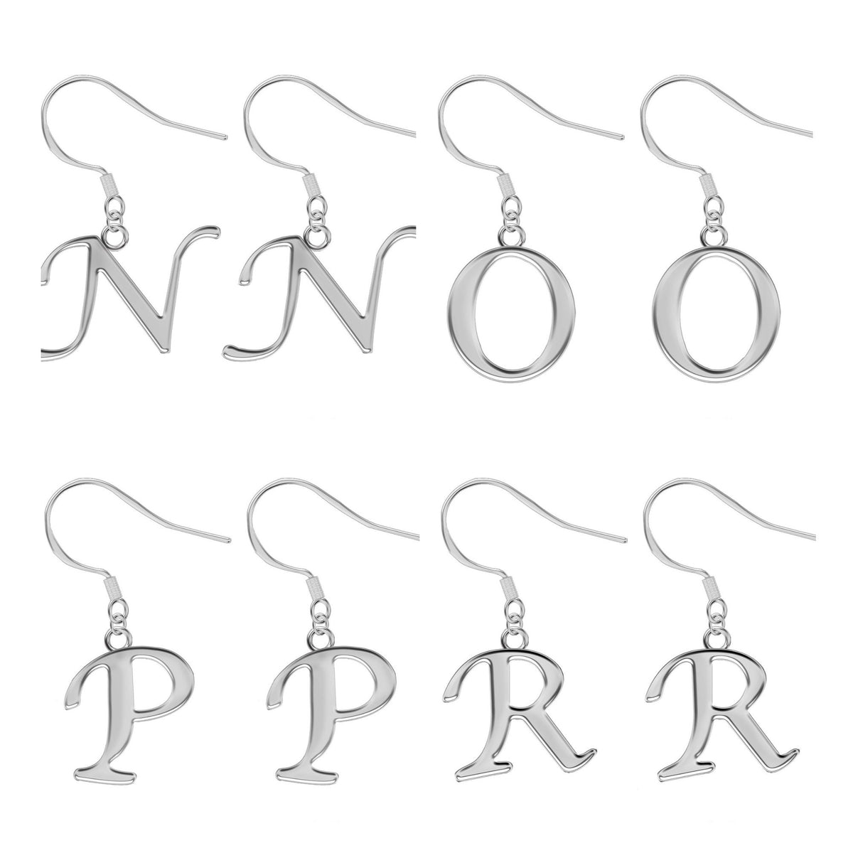 Initial Earrings, Letter Earrings - Silver Dangle & Drop Alphabet A-Z with Hook Ear Wire which is Easy to Wear for all Occasions