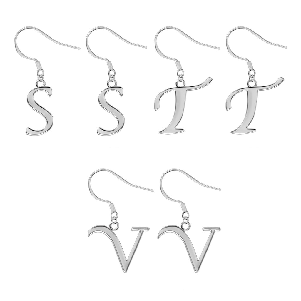 Initial Earrings, Letter Earrings - Silver Dangle & Drop Alphabet A-Z with Hook Ear Wire which is Easy to Wear for all Occasions