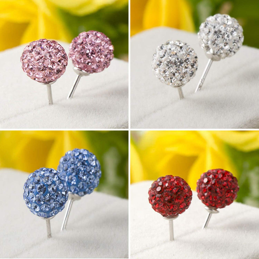 Disco Ball Earrings, Glitter Ball Studs Earrings - 2 Pairs of Gold Plated Multi Crystal Ball Silver Earring size 6mm and 8mm Ball