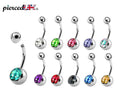 Navel Jewelry, Navel Ring - Belly Bar with Single Gem Crystals- 14g (1.6mm) - Ideal Piercing for Bely Button Piercing