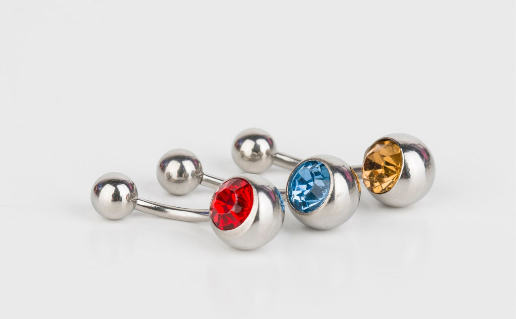 Navel Jewelry, Navel Ring - Belly Bar with Single Gem Crystals- 14g (1.6mm) - Ideal Piercing for Bely Button Piercing