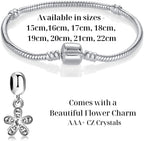 Charm Bracelet, European Charms - Silver Flower Charm with Crystal and Snake Chain Bracelet in one Set - Bracelet Length 15cm to 22cm