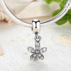 Charm Bracelet, European Charms - Silver Flower Charm with Crystal and Snake Chain Bracelet in one Set - Bracelet Length 15cm to 22cm