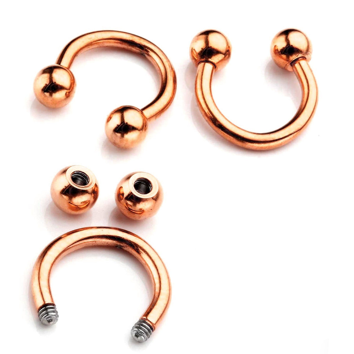 Rose Gold Horseshoe Earrings, Nose Ring - 10pcs Horseshoe Septum Ring (CBB) - 18g, 16g, 14g size 6mm to 16mm