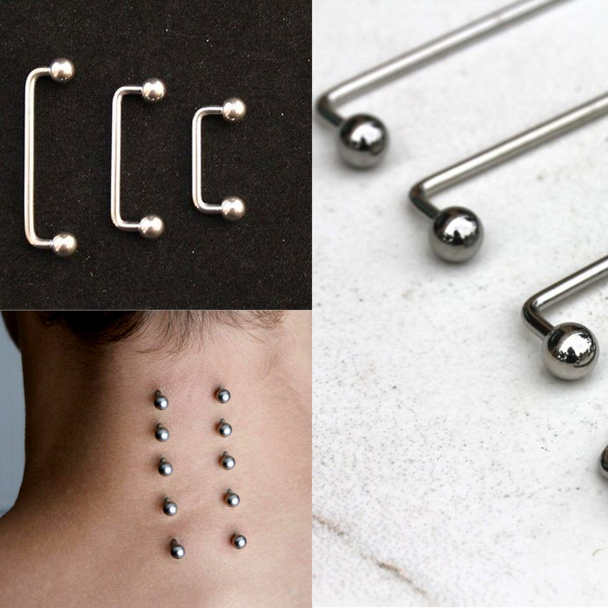 Titanium Surface Piercing Jewelry, Staple Barbell - Dermal Bar for Skin Piercing Body Modification and Body Jewellery