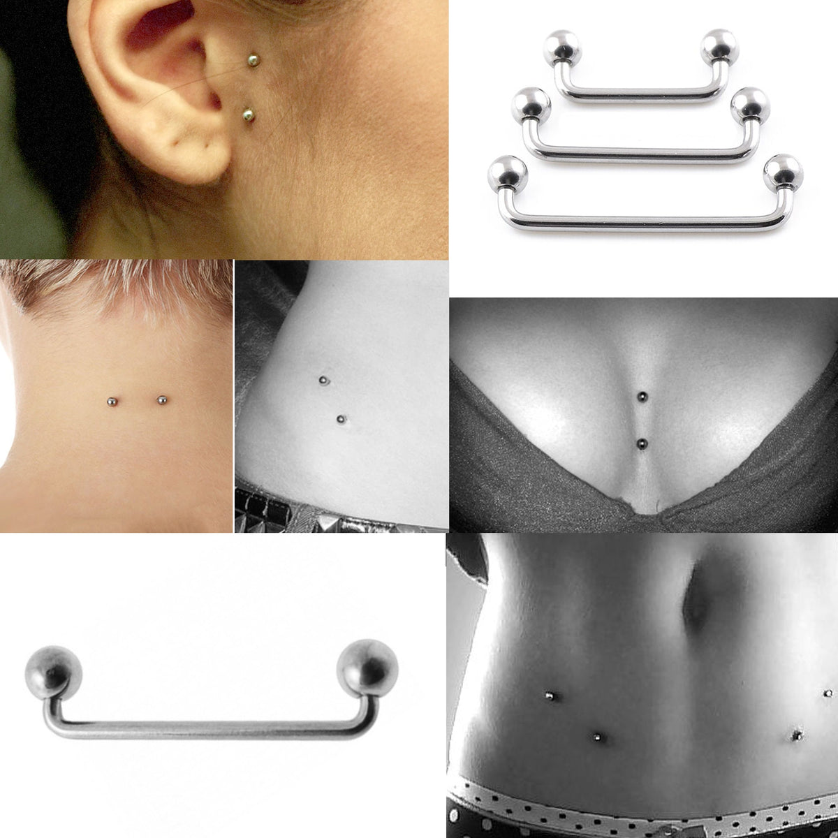 Titanium Surface Piercing Jewelry, Staple Barbell - Dermal Bar for Skin Piercing Body Modification and Body Jewellery