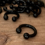 Black Horseshoe Septum Ring - 4pcs Circular Barbell (CBB) - also Piercing for Eyebrows, Ear, Lips- 18g, 16g, 14g size 6mm to 16mm