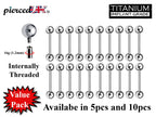 Titanium Barbell Piercing, Internally Threaded Barbell – 16g (1.2mm) – Value Pack of 5pcs and 10pcs Piercing for Tongue, Nipple Piercing