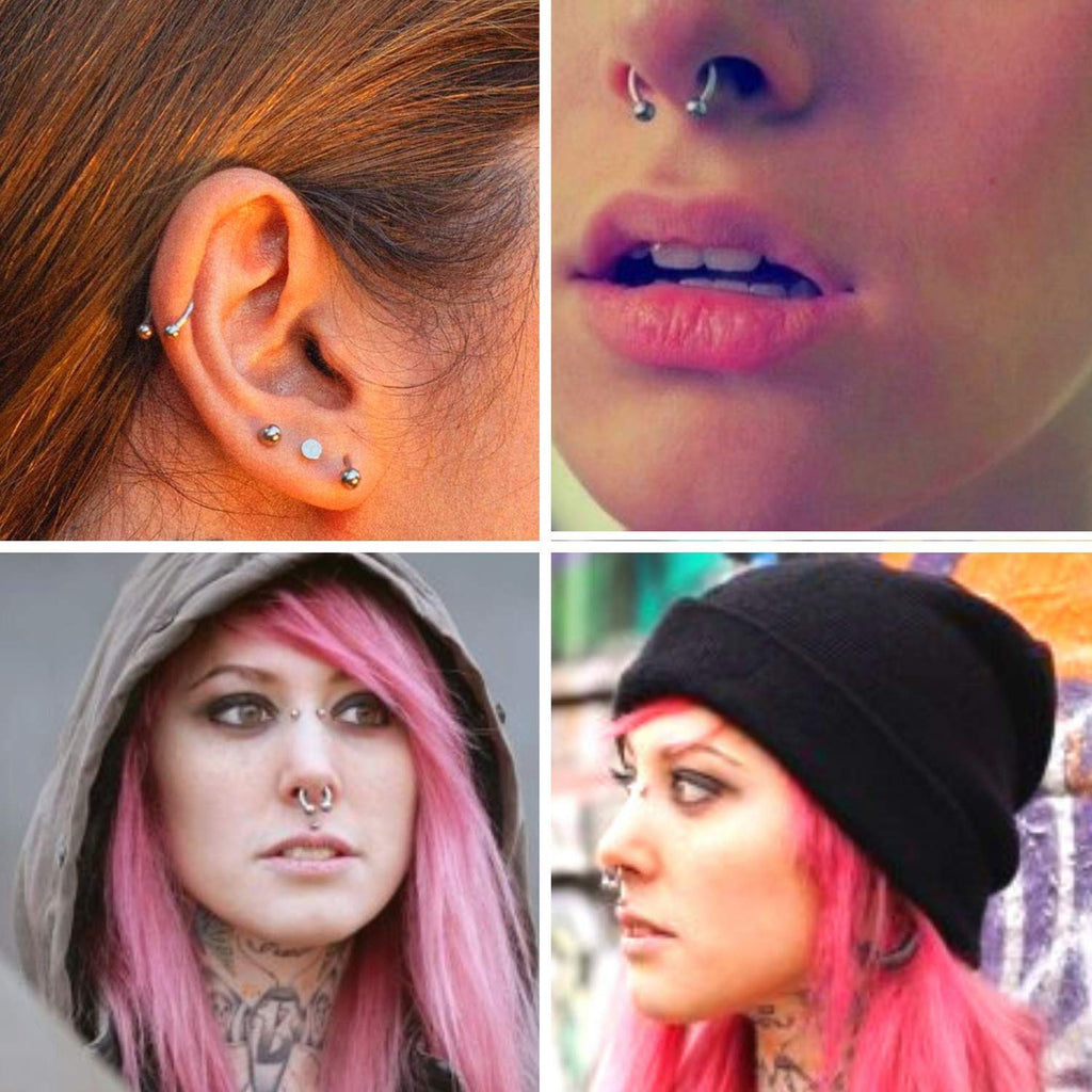 Black Horseshoe Septum Ring - 4pcs Circular Barbell (CBB) - also Piercing for Eyebrows, Ear, Lips- 18g, 16g, 14g size 6mm to 16mm