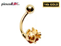14K Gold Rose Flower Belly Bar- Solid Gold Navel Piercing Jewelry - Rose Design - Hand Polished - Fine Gold Body Jewelry