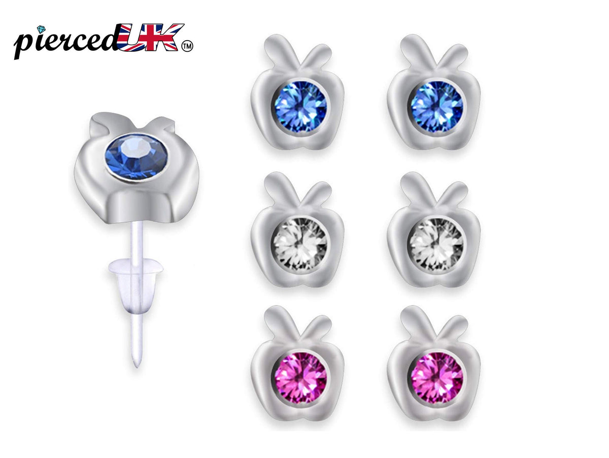 Plastic Post Earrings, Hypoallergenic Earrings Studs Set -  Stud Earrings with Round Crystal Set - Various Symbol Designs - You get 3 pairs