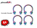 Rainbow Horseshoe Septum Ring - 4pcs Circular Barbell (CBB) - also Piercing for Eyebrows, Ear, Lips- 18g, 16g, 14g size 6mm to 16mm