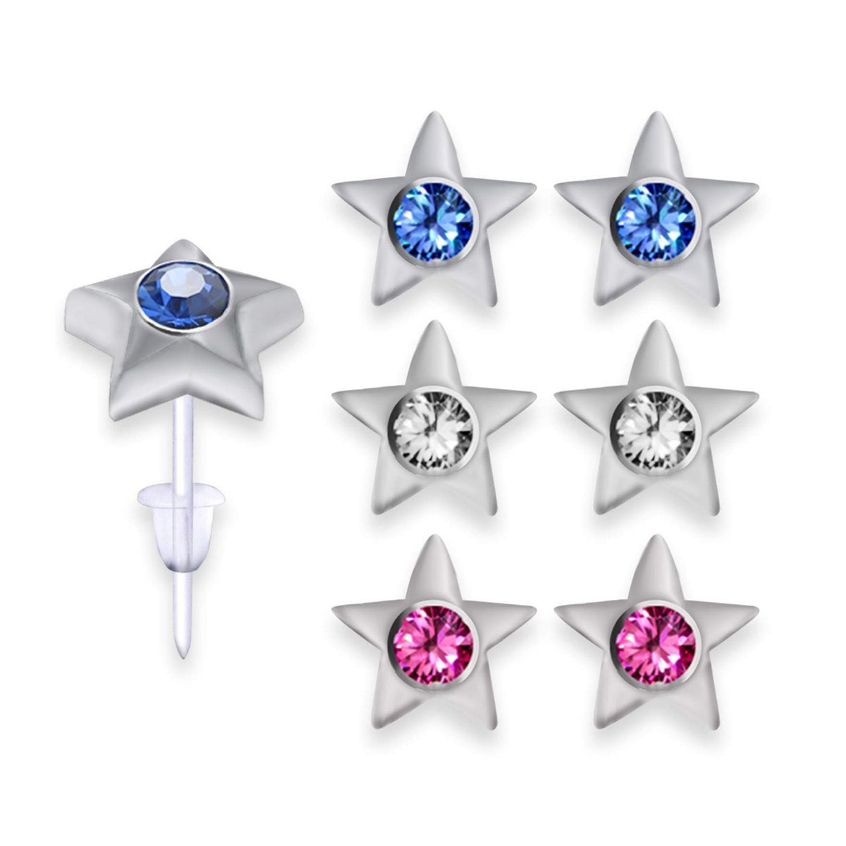 Plastic Post Earrings, Hypoallergenic Earrings Studs Set -  Stud Earrings with Round Crystal Set - Various Symbol Designs - You get 3 pairs