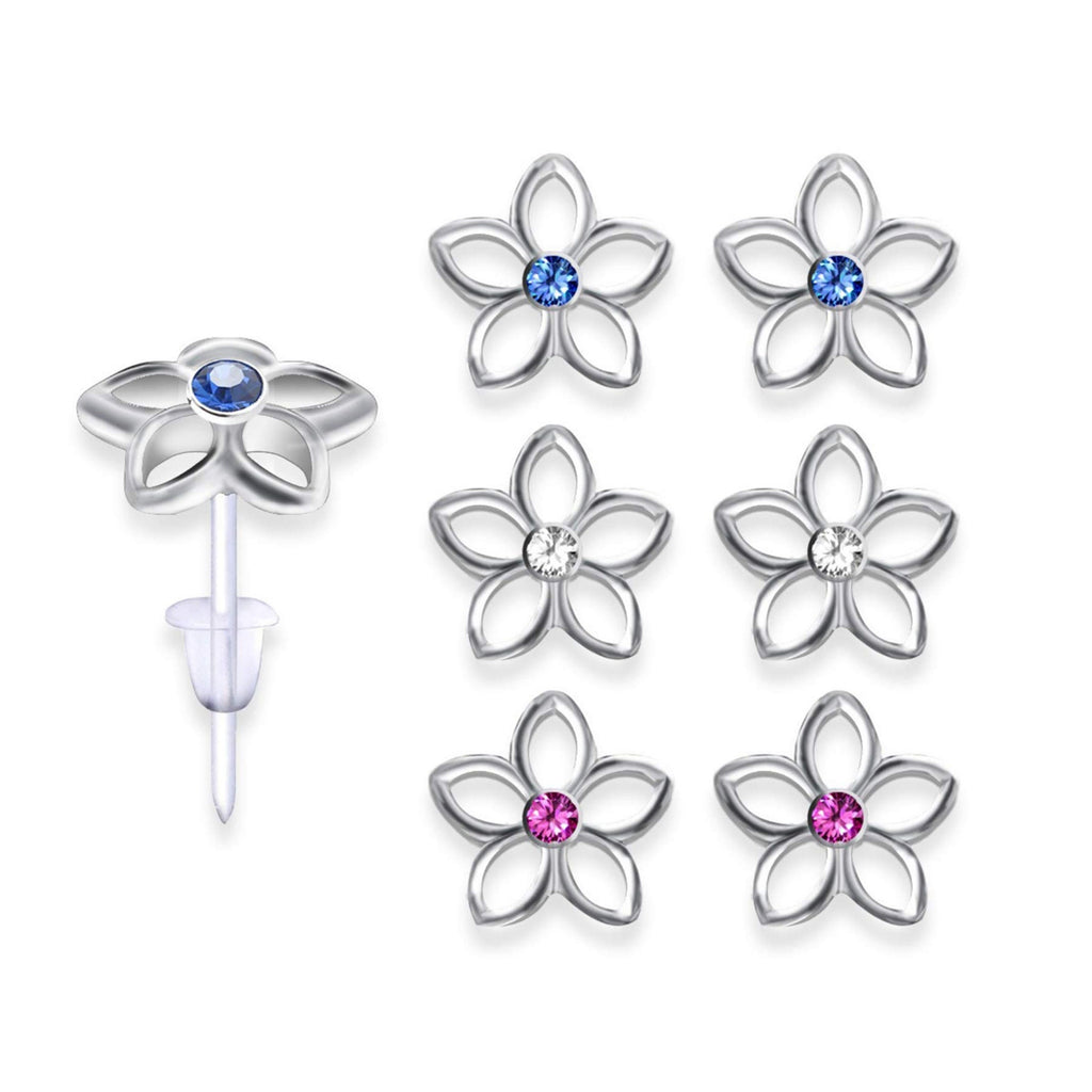 Plastic Post Earrings, Hypoallergenic Earrings Studs Set -  Stud Earrings with Round Crystal Set - Various Symbol Designs - You get 3 pairs