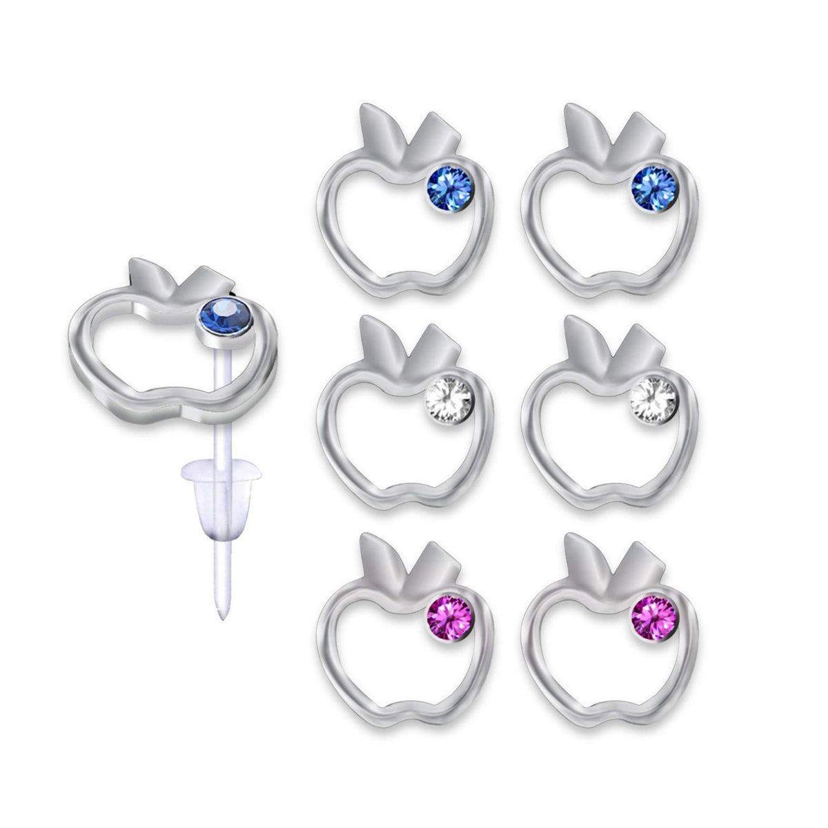 Plastic Post Earrings, Hypoallergenic Earrings Studs Set -  Stud Earrings with Round Crystal Set - Various Symbol Designs - You get 3 pairs