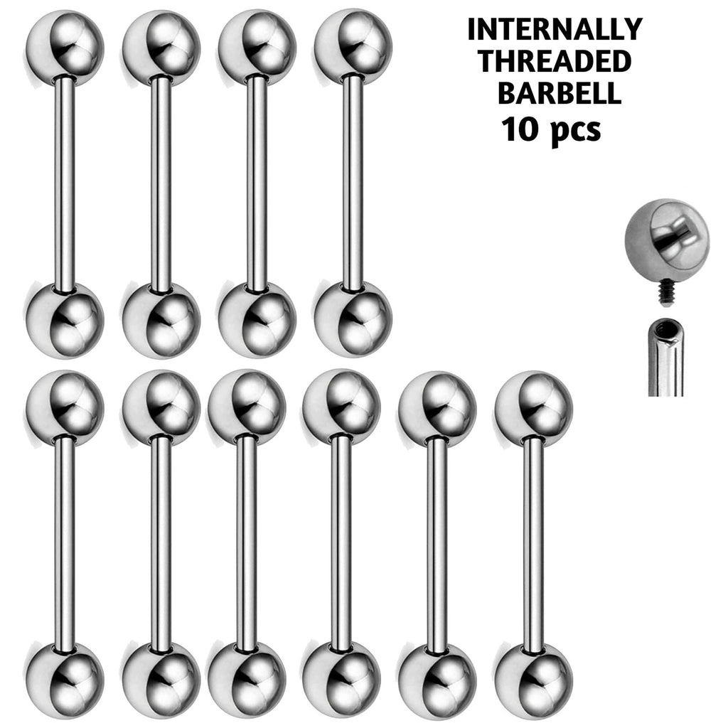 Barbell Piercing, Internally Threaded Barbell – 16g (1.2mm) – Value Pack of 5pcs and 10pcs Piercing for Tongue, Nipple Piercing