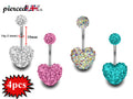 Heart Belly Button Rings, Belly Bars- 4pcs Bling Heart Belly Ring with Multi CZ Crystals Color - 14g (1.6mm) - Standard Length of 10mm
