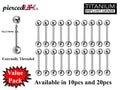 Titanium Barbell Piercing - Industrial - Barbell Stud – 14g – Value Pack of 10pcs or 20pcs Piercing for Tongue, Nipple Piercing, Ear, Tragus
