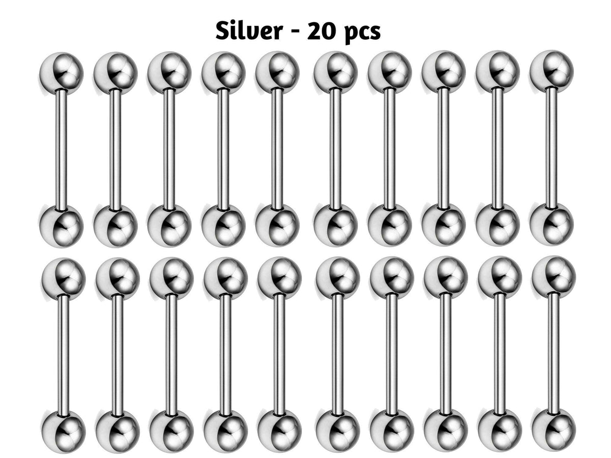 Titanium Barbell Piercing - Industrial - Barbell Stud – 14g – Value Pack of 10pcs or 20pcs Piercing for Tongue, Nipple Piercing, Ear, Tragus