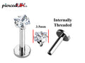 Labret Earring, Labret Stud – Internally threaded Square Top Prong Set Crystals– 16g (1.2mm) Labret Piercing Lip, Helix, Tragus, Cartilage