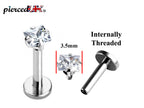 Labret Earring, Labret Stud – Internally threaded Square Top Prong Set Crystals– 16g (1.2mm) Labret Piercing Lip, Helix, Tragus, Cartilage