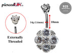 Silver Belly Bars, Belly Piercing - 4 Stones Belly Button Ring with High Quality CZ Crystals - Navel Jewelry - 16g (1.6mm) Length is 10mm