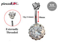 Silver Belly Button Piercing, Belly Bars - Round Belly Ring Studded with Quality CZ Crystals - Navel Ring - 16g (1.6mm) Length is 10mm
