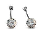 Silver Belly Button Piercing, Belly Bars - Round Belly Ring Studded with Quality CZ Crystals - Navel Ring - 16g (1.6mm) Length is 10mm