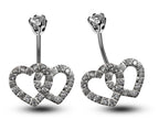Silver Belly Bars, Belly Piercing - Double Heart Belly Ring with High Quality Oval CZ Crystals - Navel Jewelry - 16g (1.6mm) Length is 10mm