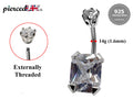 Silver Belly Bars, Navel Ring - Square Shape Belly Piercing with CZ Crystals - Navel Jewelry - 16g (1.6mm) Length 8mm to 12mm