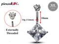 Silver Belly Bars, Belly Piercing - Diamond Shape Belly Ring with High Quality Oval CZ Crystals - Navel Jewelry - 16g (1.6mm) Length is 10mm
