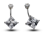 Silver Belly Bars, Belly Piercing - Diamond Shape Belly Ring with High Quality Oval CZ Crystals - Navel Jewelry - 16g (1.6mm) Length is 10mm