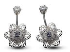 Silver Belly Button Piercing, Belly Bars - Flower Belly Ring with High Quality CZ Crystals - Navel Ring - 16g (1.6mm) Length is 10mm