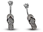 Silver Belly Button Rings, Navel Piercing - Flip Flop Belly Piercing with High Quality CZ Crystals -Navel Jewelry-16g (1.6mm) Length is 10mm