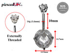 Silver Belly Bars, Belly Piercing - Designer Belly Ring with High Quality Oval CZ Crystals - Navel Jewelry - 16g (1.6mm) Length is 10mm