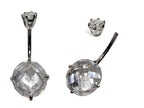 Silver Belly Bars, Belly Piercing - Designer Belly Ring with High Quality Oval CZ Crystals - Navel Jewelry - 16g (1.6mm) Length is 10mm