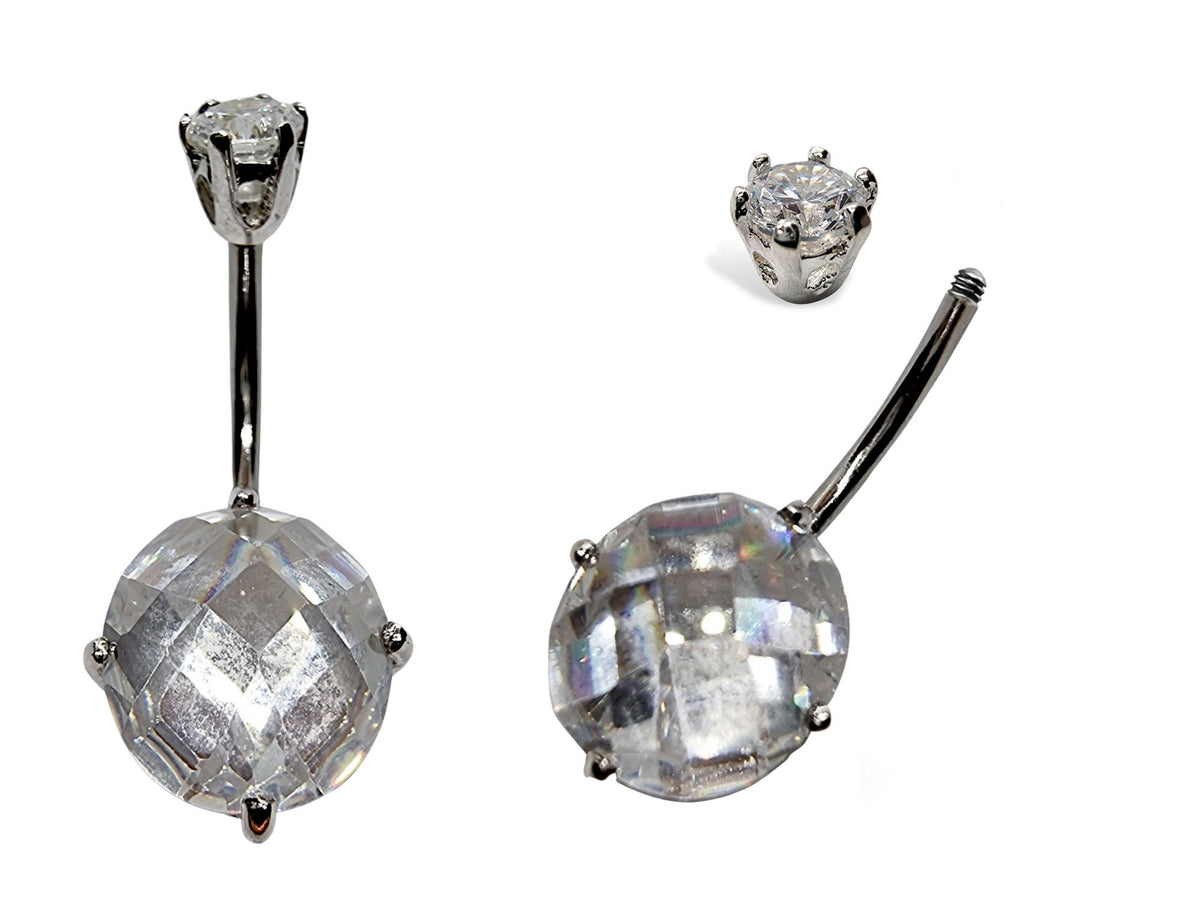 Silver Belly Bars, Belly Piercing - Designer Belly Ring with High Quality Oval CZ Crystals - Navel Jewelry - 16g (1.6mm) Length is 10mm
