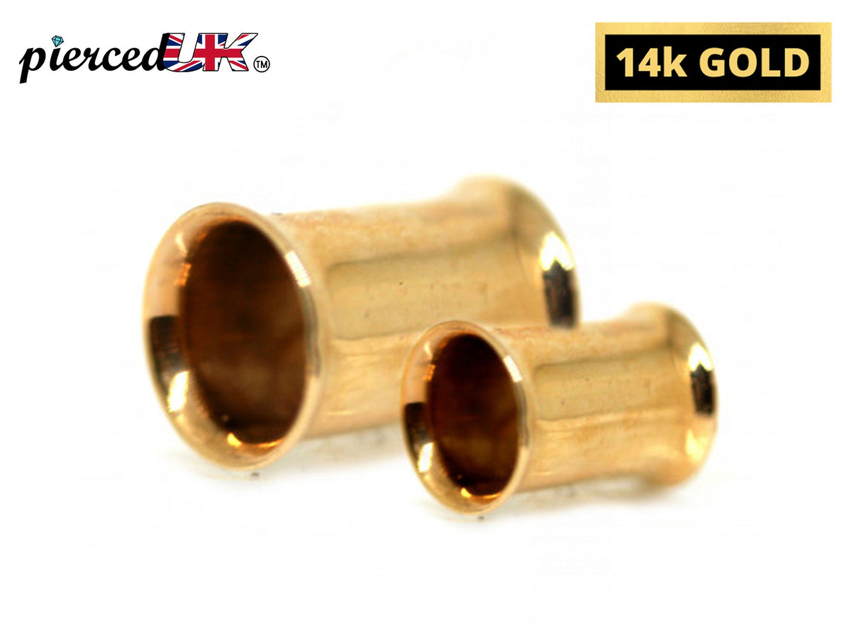 14K Gold Double Flared Plugs Earrings - 2g 4g 6g 8g 0g  Ear Tunnel Stretcher Plugs, Flared Eyelet - Expander Body Piercing