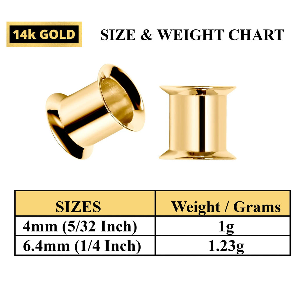 14K Gold Double Flared Plugs Earrings - 2g 4g 6g 8g 0g  Ear Tunnel Stretcher Plugs, Flared Eyelet - Expander Body Piercing