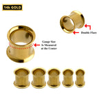 14K Gold Double Flared Plugs Earrings - 2g 4g 6g 8g 0g  Ear Tunnel Stretcher Plugs, Flared Eyelet - Expander Body Piercing