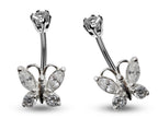 Silver Belly Bars, Navel Ring - Butterfly Belly Ring with High Quality CZ Crystals - Curved Barbell - 16g (1.6mm) Length is 8mm