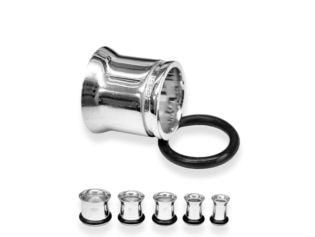 14K White Gold Ear Stretching Plugs, Single Flared Plug with Groove, Ear Gauges, Expander Body Piercing from 2G to 10G