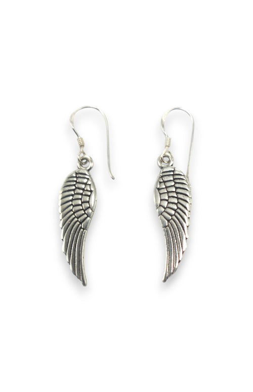Angel wing sterling silver drop earrings