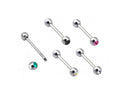 Titanium Barbell Piercing with Single Gem Balls: 14g-18g, 6mm-24mm
