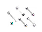 Titanium Barbell Piercing with Single Gem Balls: 14g-18g, 6mm-24mm